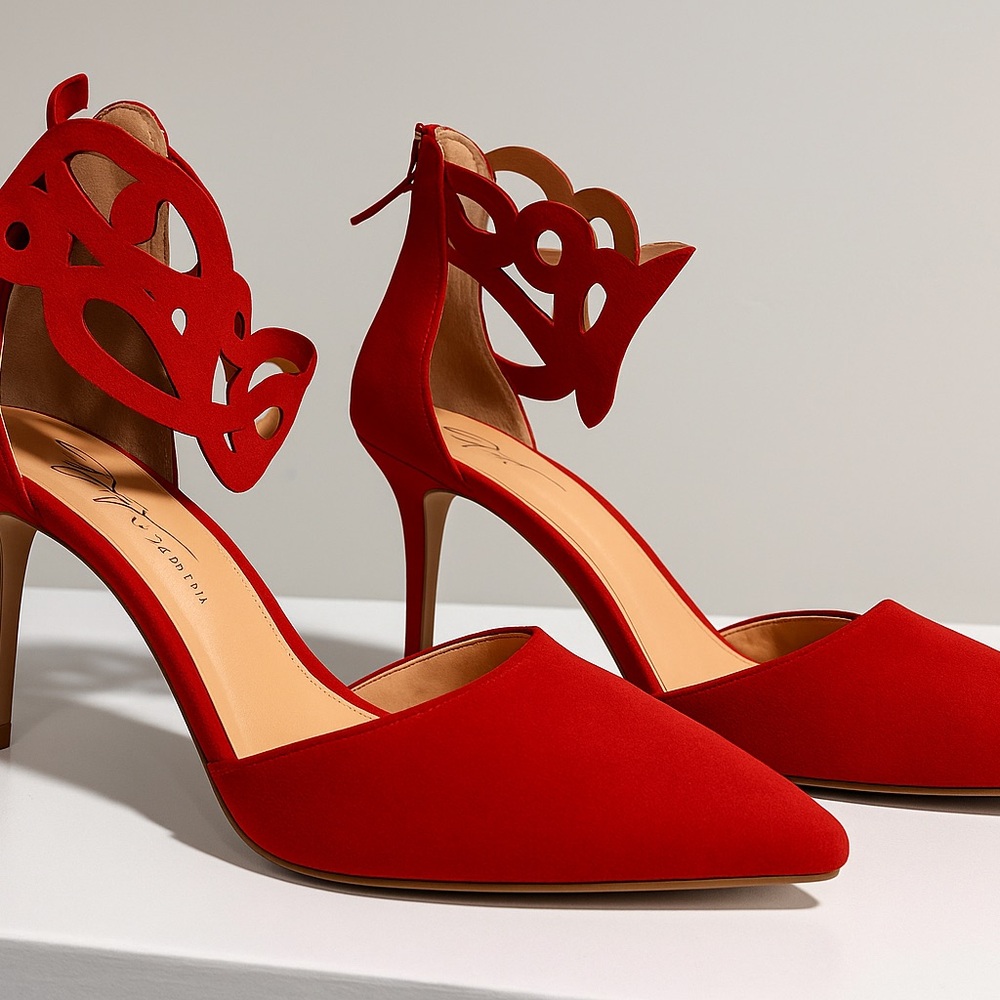 Daya by Zendaya Red Suede Heels | Cutout Ankle Strap Pumps | Rare Collectible